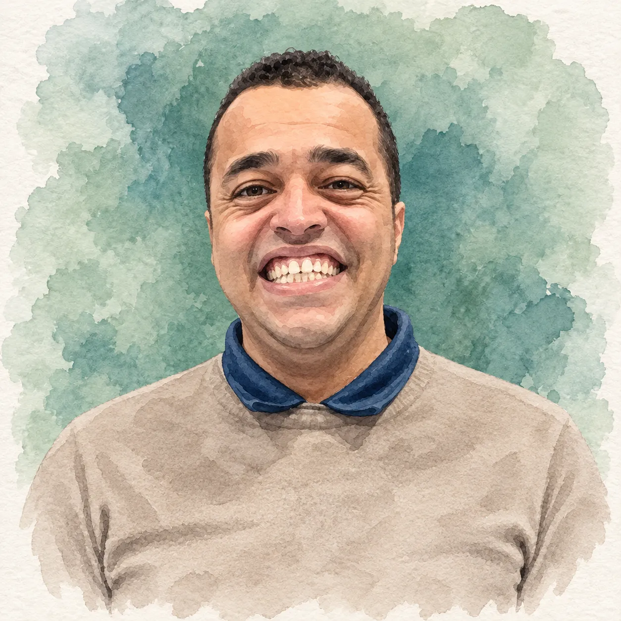 Watercolour portrait of Helio Rodrigues